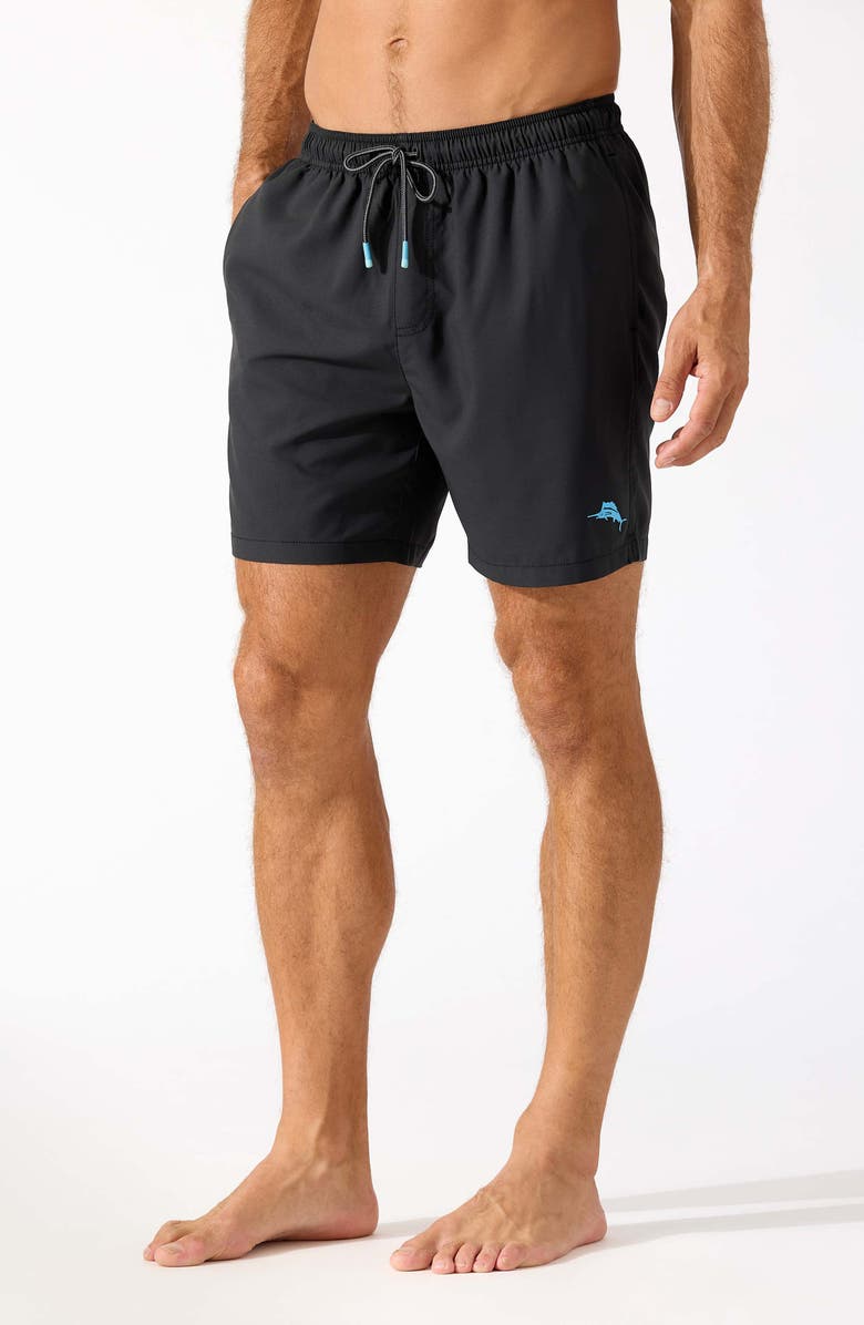 Tommy Bahama Naples Shore Swim Trunks, Main, color, Black