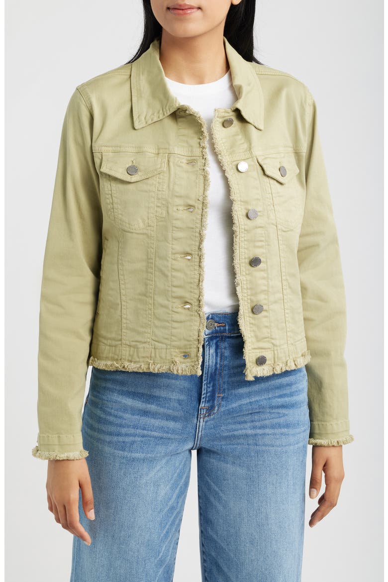 Frayed Denim Jacket, Main, color, SAGE GREEN