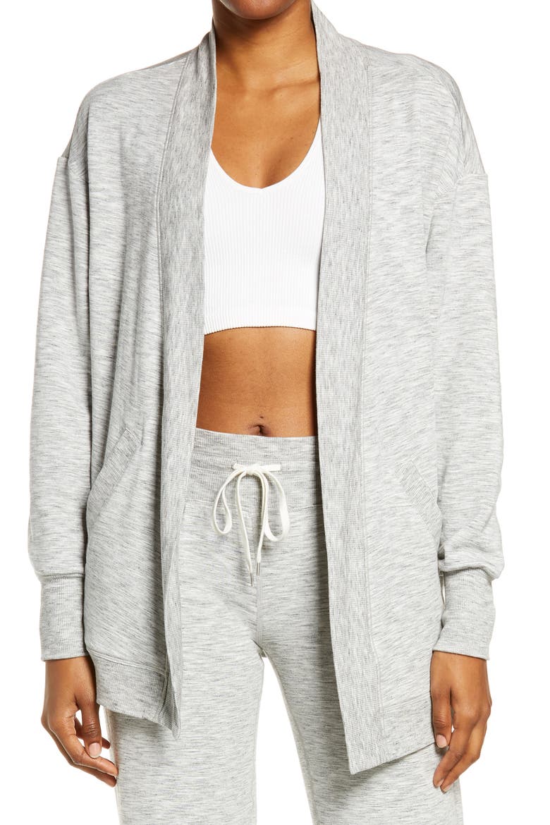 Peaceful Fleece Open Front Cardigan, Main, color, GREY LIGHT HEATHER