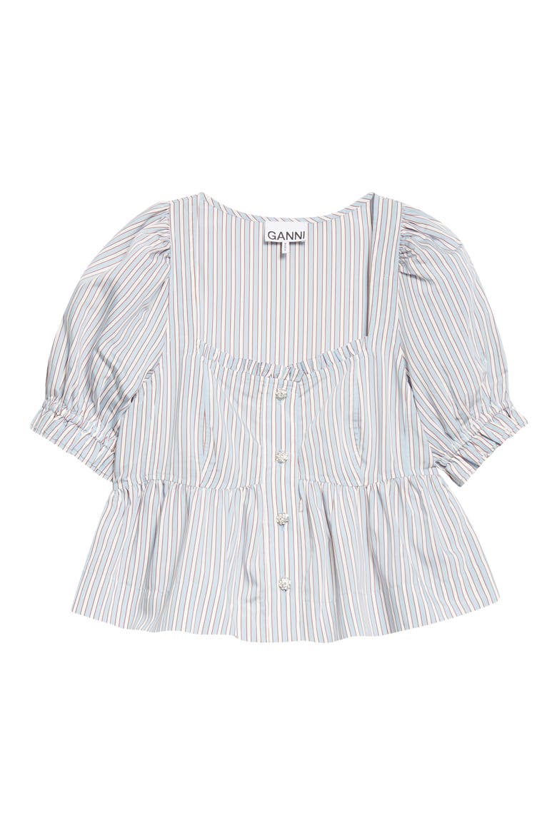 Yarn Dye Flounce Puff Sleeve Top, Alternate, color, SOFT CHAMBRAY