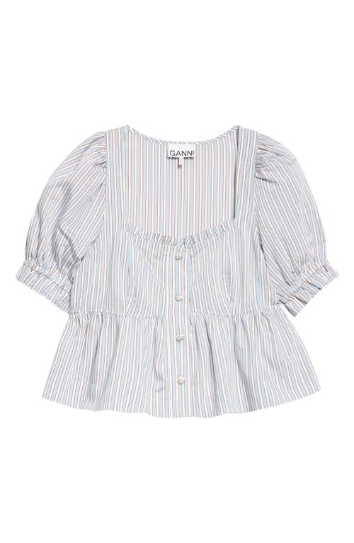 Ganni Yarn Dyed Stripe Blouse Shirts Light Blue