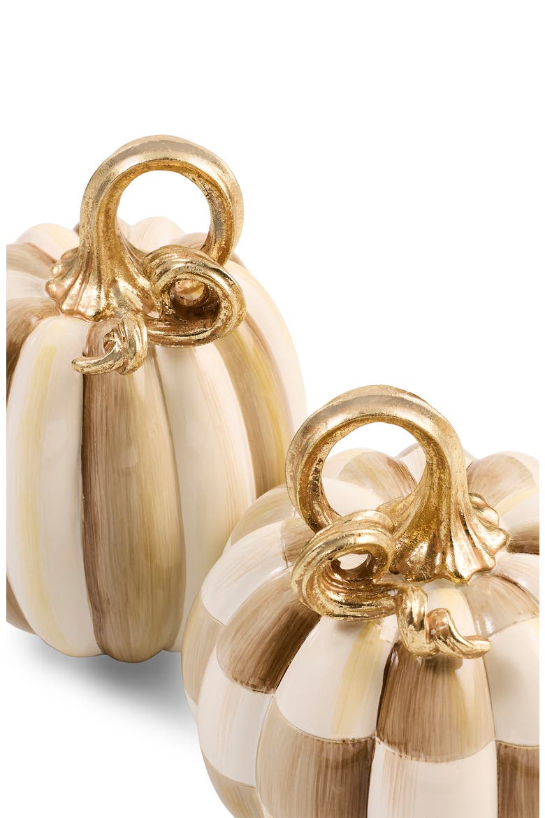 Mocha Check and Stripe Petite Decorative Pumpkins, Alternate, color, BROWN