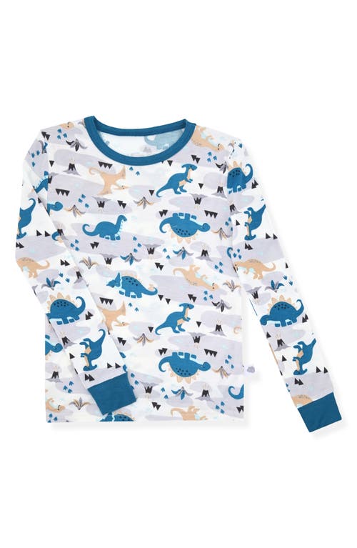 Cloud Nine Kids' Dinosaur Print Fitted Two-piece Pajama Set In Blue Multi