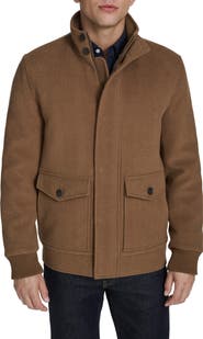 Cole Haan Signature Stand Collar Wool Blend Bomber Jacket