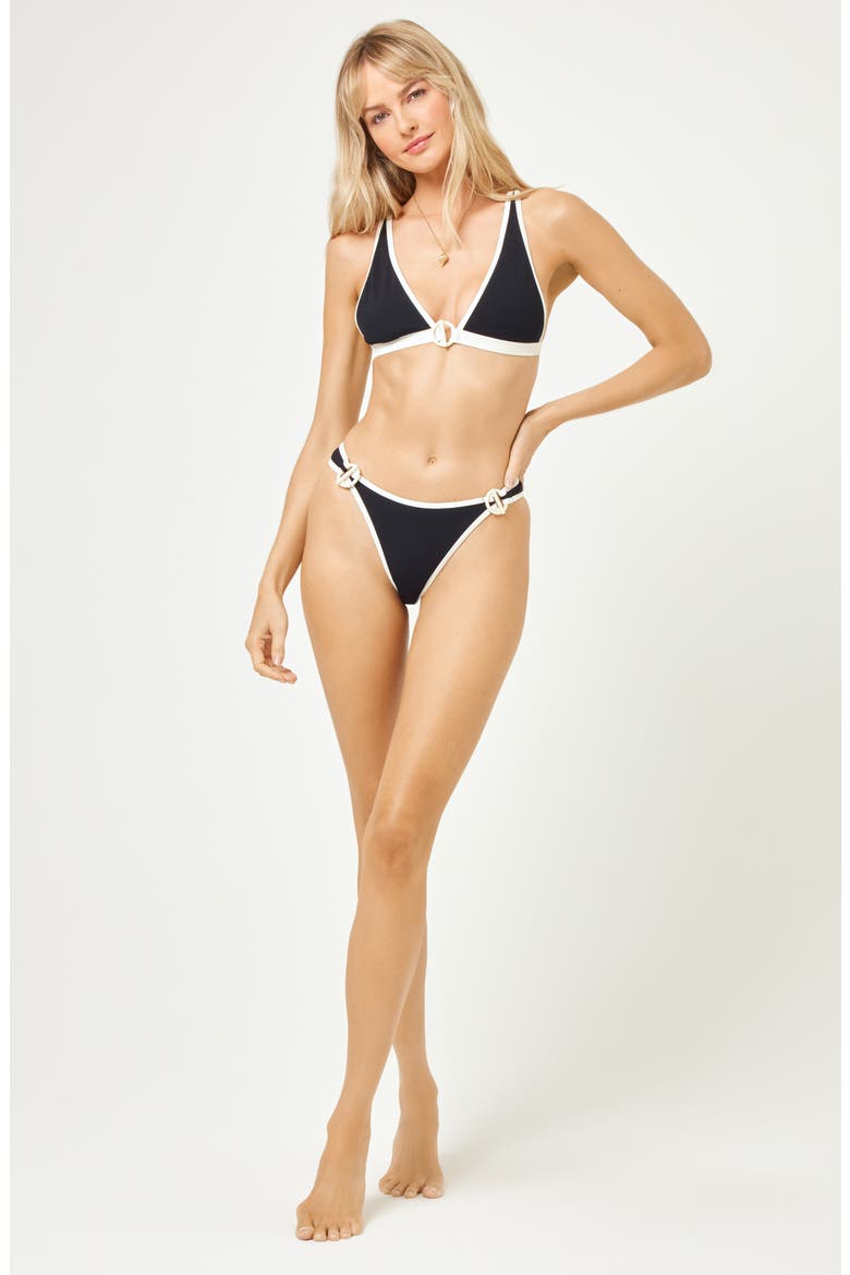 Caicos Bikini Top, Alternate, color, BLACK/ CREAM