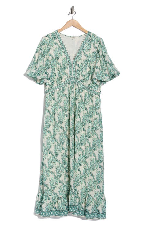 Floral Flutter Sleeve Maxi Dress (Plus)