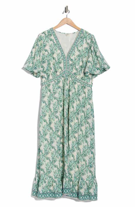MAX STUDIO Floral Flutter Sleeve Maxi Dress