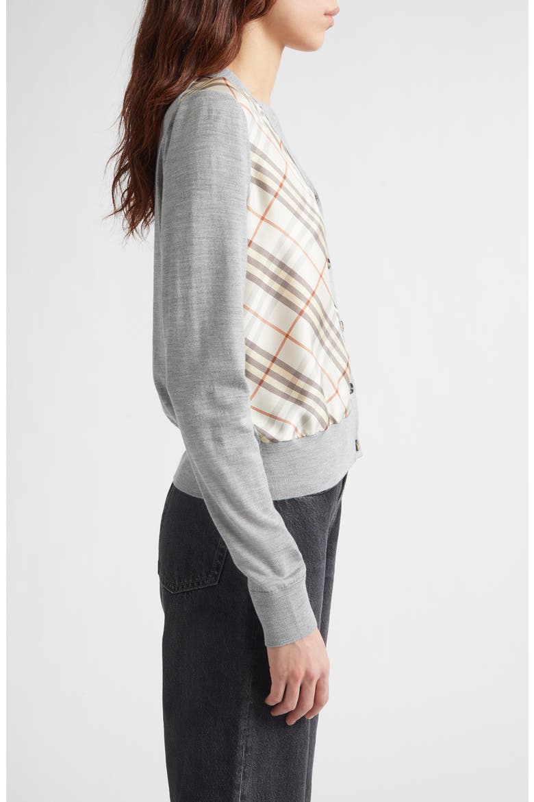Sigourney Mixed Media Cardigan, Alternate, color, PEBBLE BEIGE CHECK