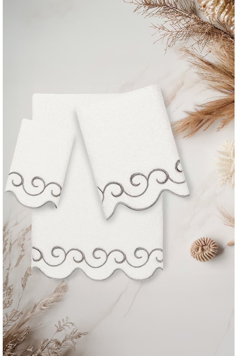 Simplicity Scallop 3-Piece Towel Set, Alternate, color, WHITE/ GRAY