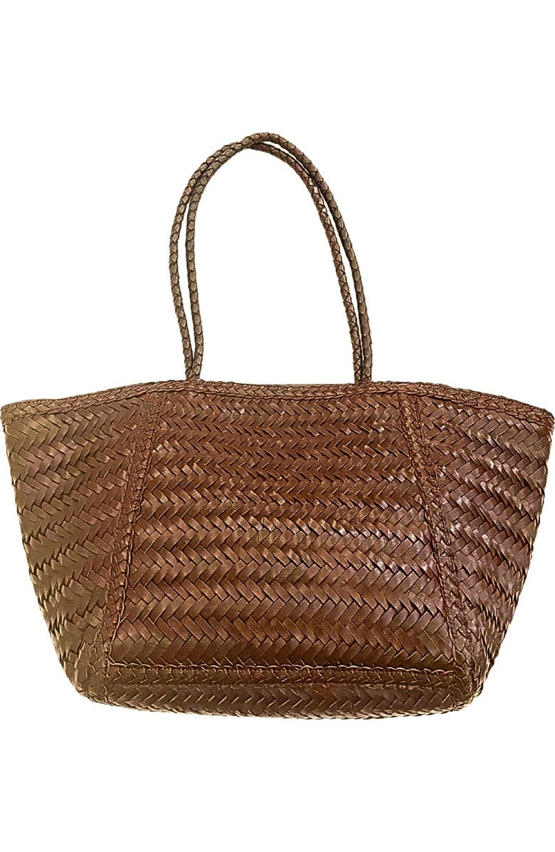 PINK HALEY Phoebe Handwoven Leather Tote in Brown - Brown, Main, color, Brown