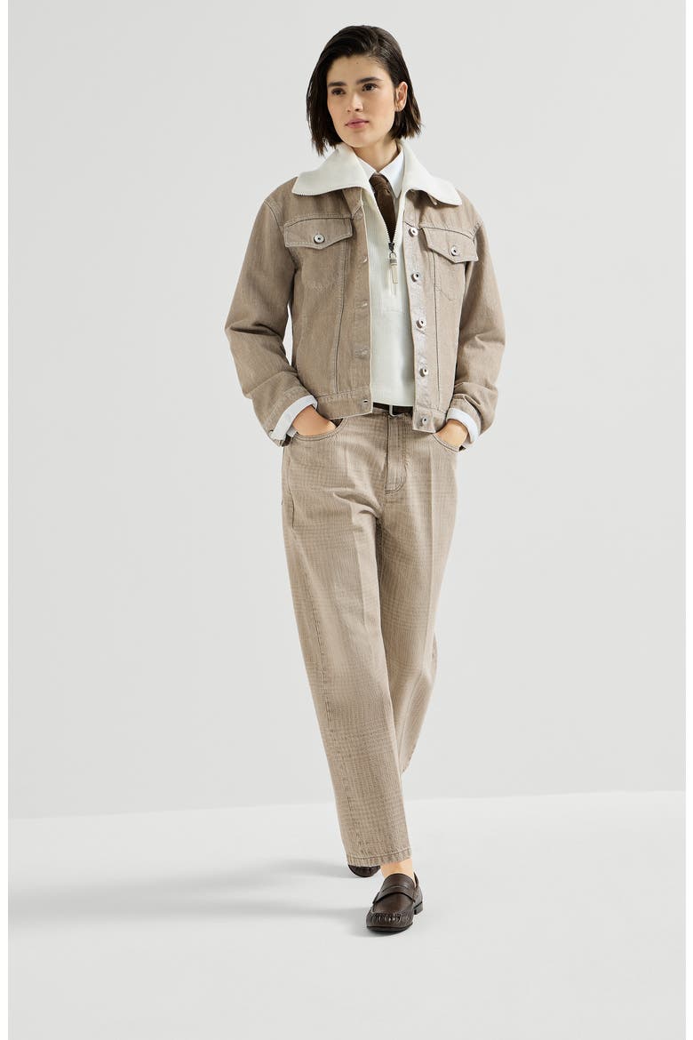 Prince of Wales denim contemporary square trousers with monili, Alternate, color, Sand
