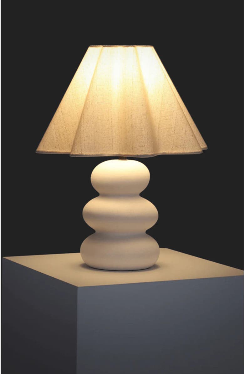 Brightech Kelsey 17.5" Modern Organic Shape LED Table Lamp with Ceramic Base and Wavy Cotton Fabric Shade, Alternate, color, Cream