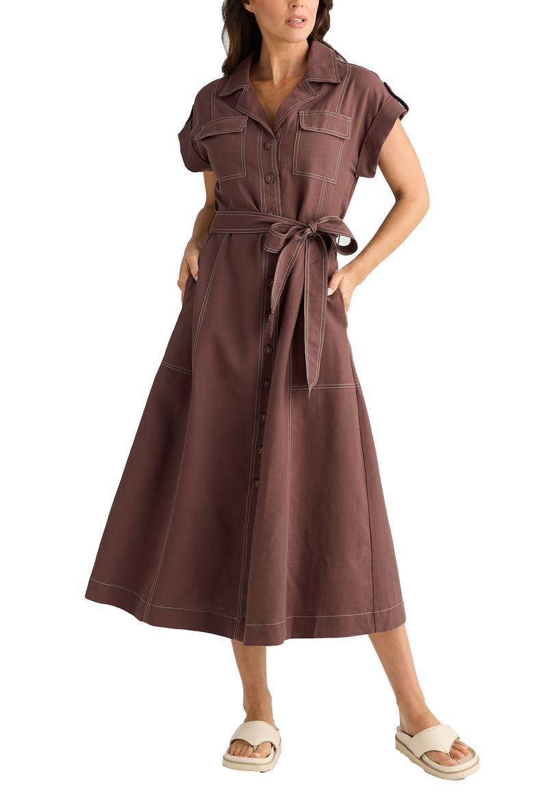 Portia Cotton Blend Maxi Shirtdress, Main, color, CHOCOLATE