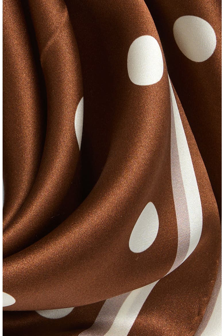 Retro Polka Dot Silk Square Bandana, Alternate, color, COFFEE