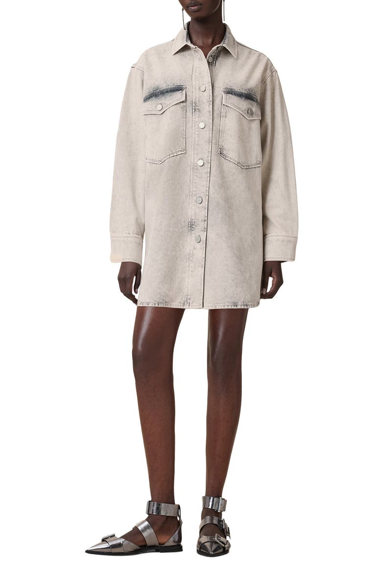 Faye Sparkle Embellished Long Sleeve Shacket Minidress, Main, color, SNOW GREY