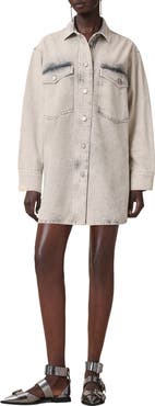 AllSaints Faye Sparkle Embellished Long Sleeve Shacket Minidress