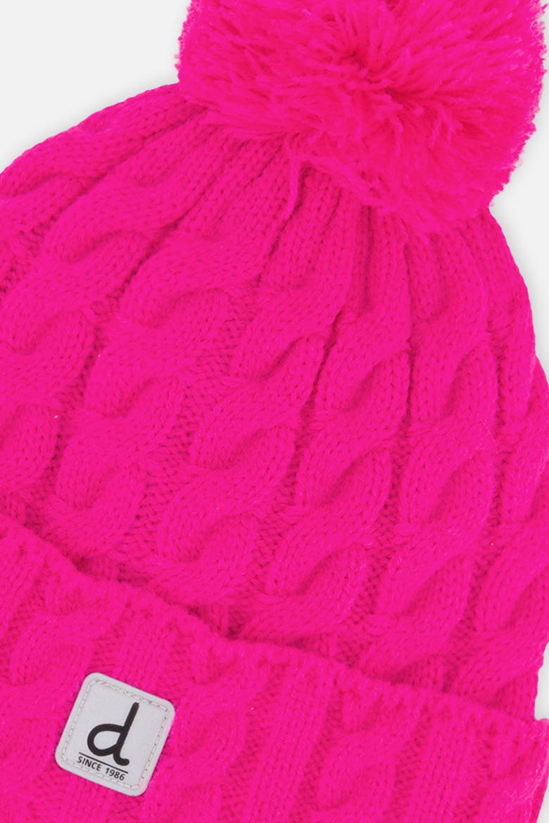 Cable Texture Fleece-Lined Folded Cuff Knit Hat with Pompom, Alternate, color, Bright Pink