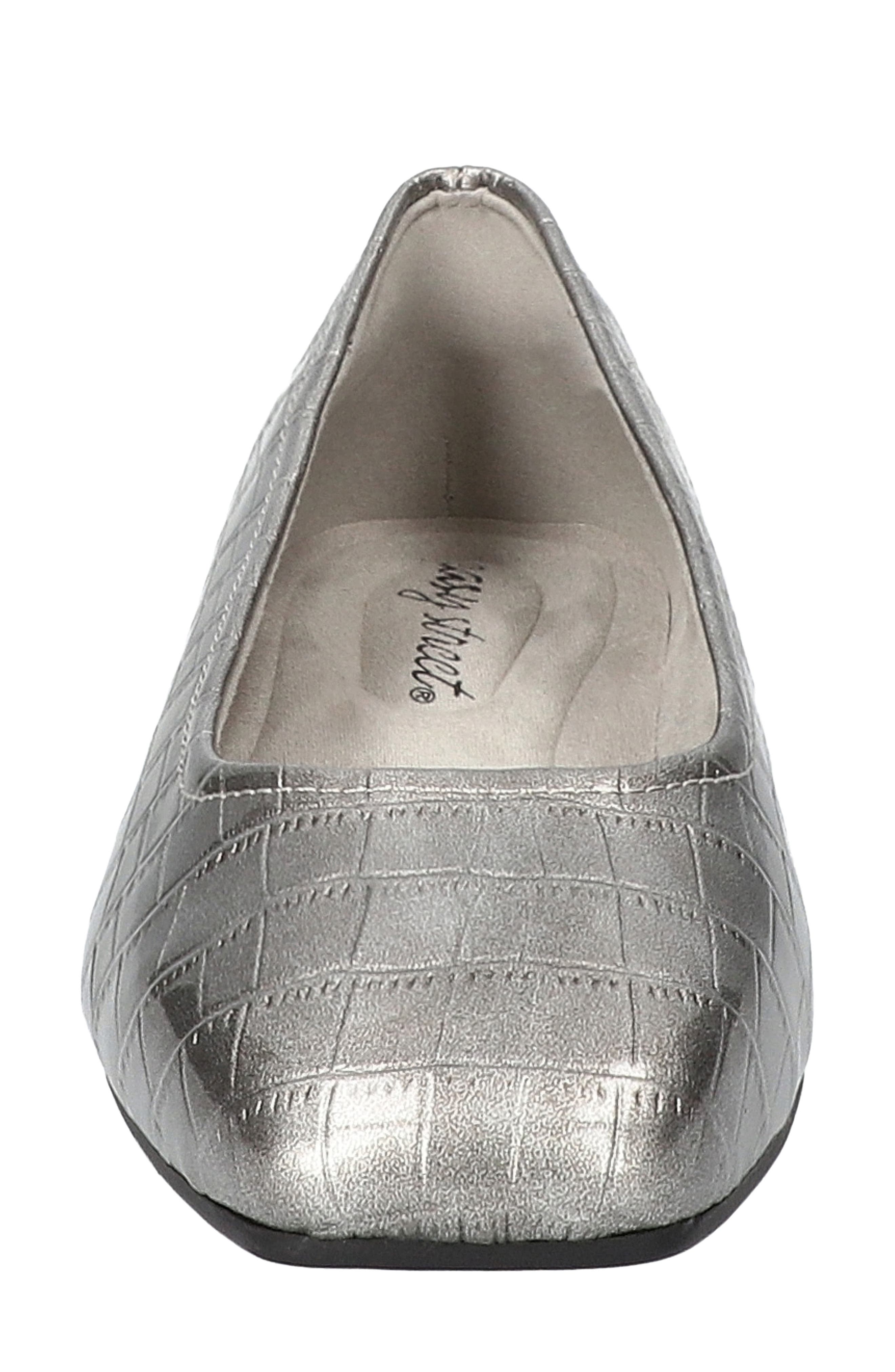 Crescent Faux Leather Skimmer Flat, Alternate, color, SILVER PATENT CROCO