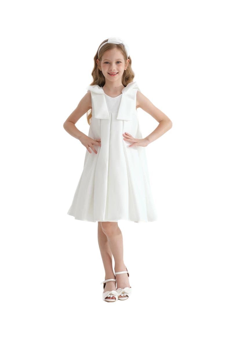 Palermo Satin Bow Pleated Dress, Alternate, color, White