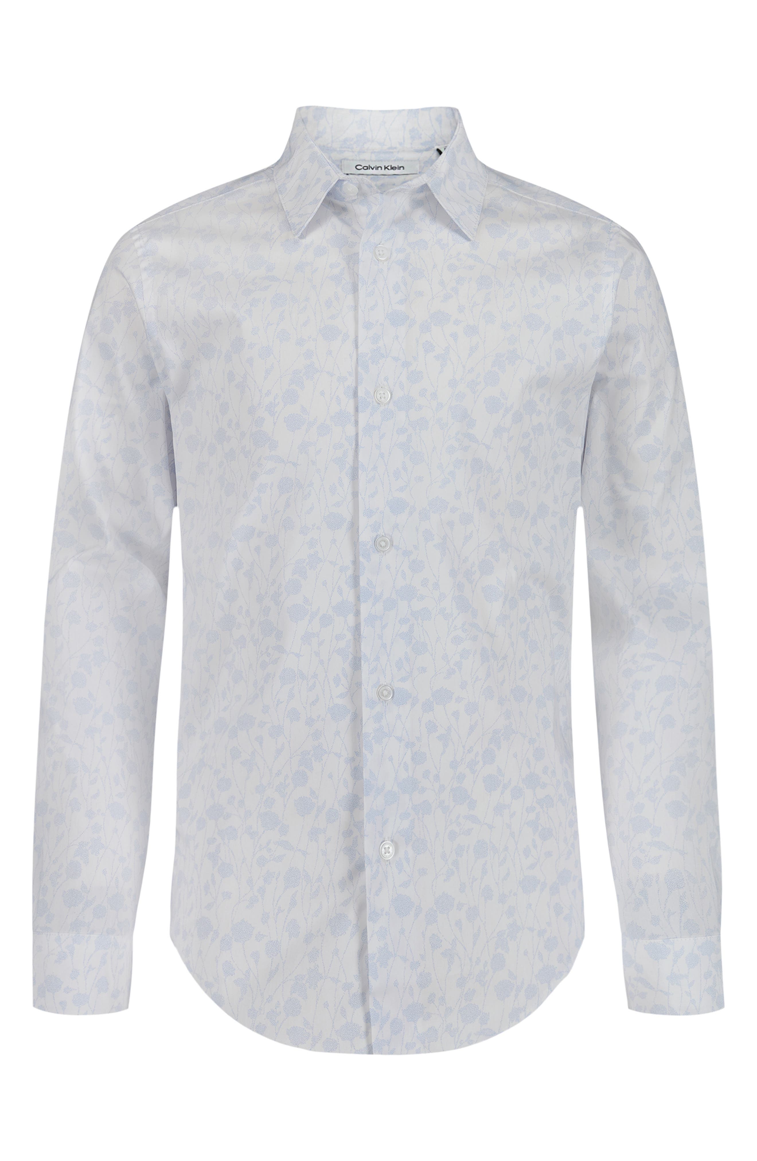 Calvin Klein Kids' Dotted Floral Print Stretch Button-Up Shirt