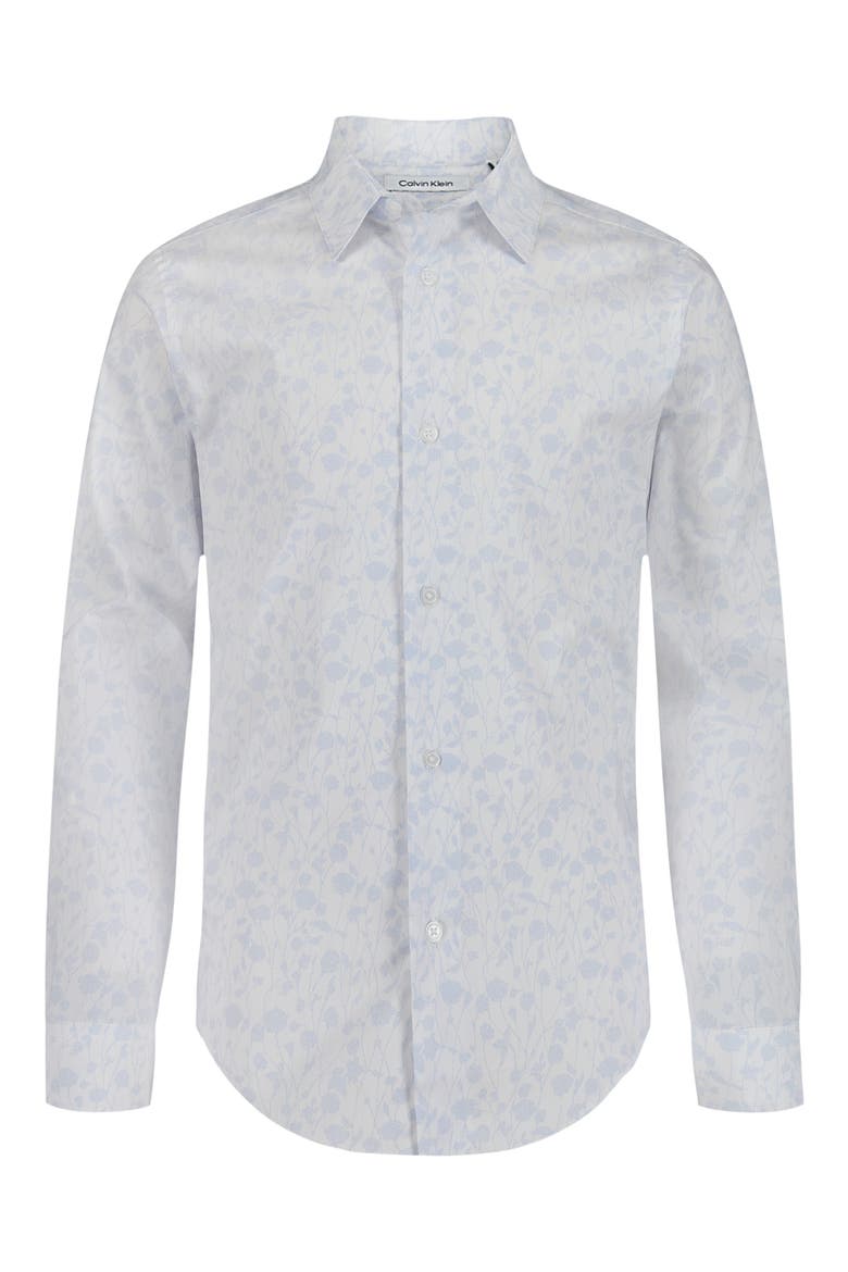 Kids' Dotted Floral Print Stretch Button-Up Shirt, Main, color, LIGHT BLUE