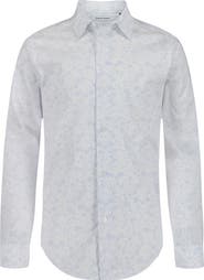 Calvin Klein Kids' Dotted Floral Print Stretch Button-Up Shirt
