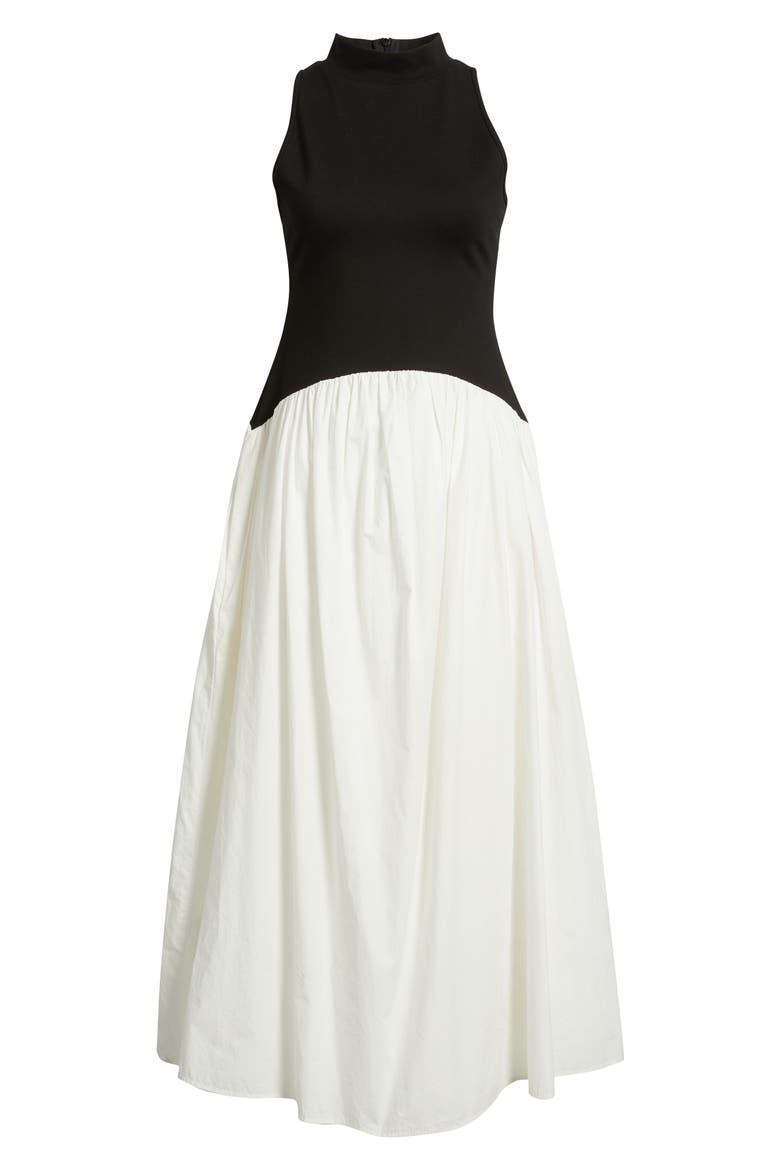 Mixed Media Ponte & Poplin Maxi Dress, Alternate, color, BLACK-SUMMER WHITE