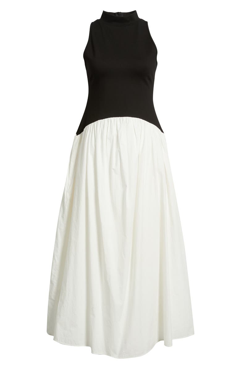 French Connection Mixed Media Ponte & Poplin Maxi Dress, Alternate, color, Black-Summer White
