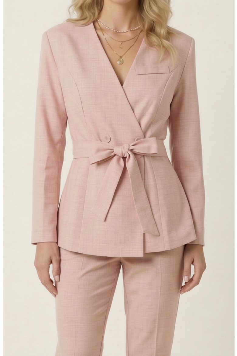 Wrap Blazer with Waist Tie Belt, Main, color, Dusty Pink