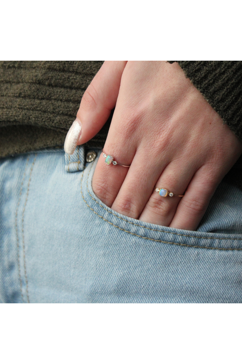 Cushion Cut Opal & Diamond Birthstone Ring in 14K Gold, Alternate, color, White Gold