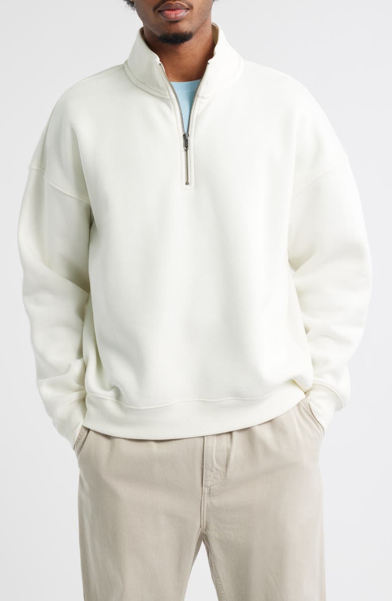 BP. Cotton Blend Fleece Quarter Zip Pullover, Main, color, Ivory Egret