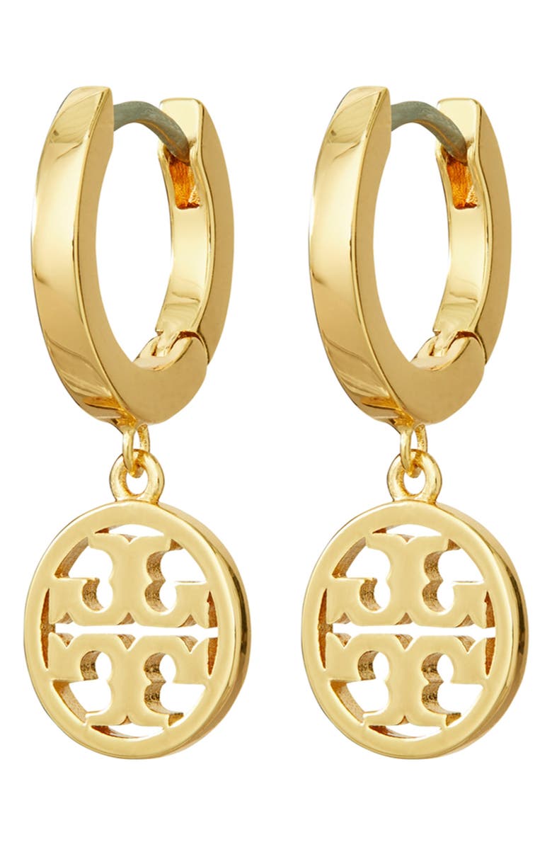 Tory Burch Icon Huggie Hoop Earrings, Alternate, color, Tory Gold