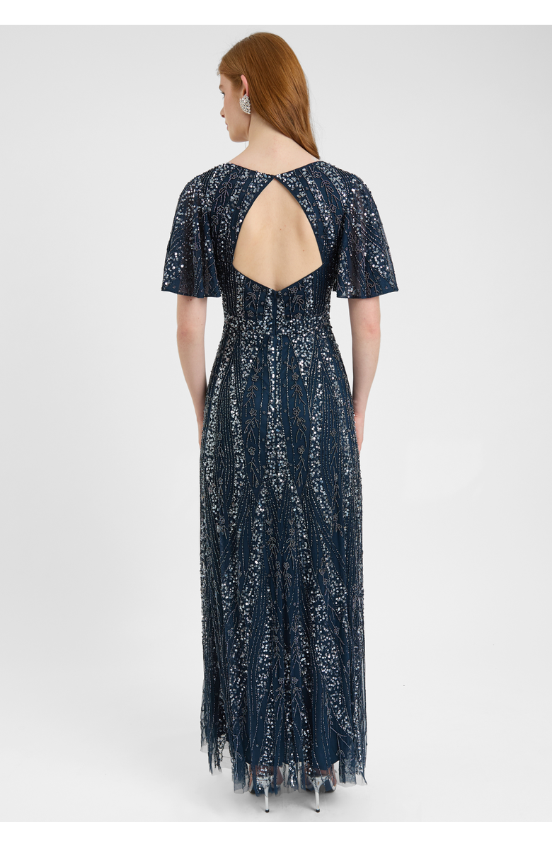 BEAUUT Embellished Sequin Beaded Maxi Dress With Flutter Sleeve, Alternate, color, Navy