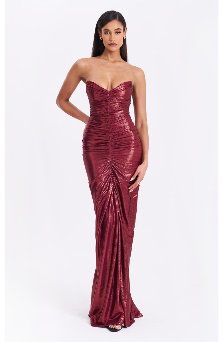 Miss Circle Sabble Long Mermaid Ruched Glitter Evening Gown, Main, color, Burgundy