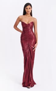 Miss Circle Sabble Long Mermaid Ruched Glitter Evening Gown