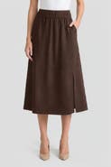 Ming Wang Flared Side Slit Faux Suede Maxi Skirt