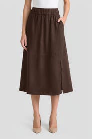 Ming Wang Flared Side Slit Faux Suede Maxi Skirt
