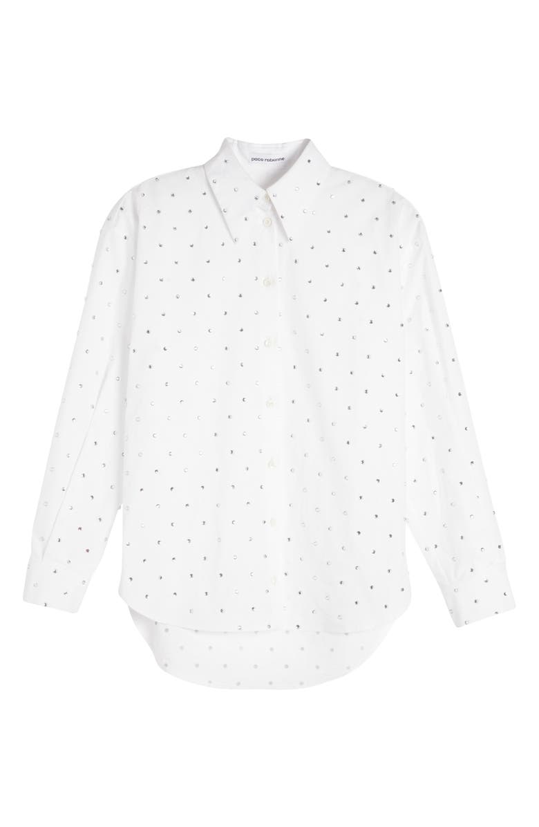 Rabanne Stud Detail Cotton Button-Up Shirt, Alternate, color, 