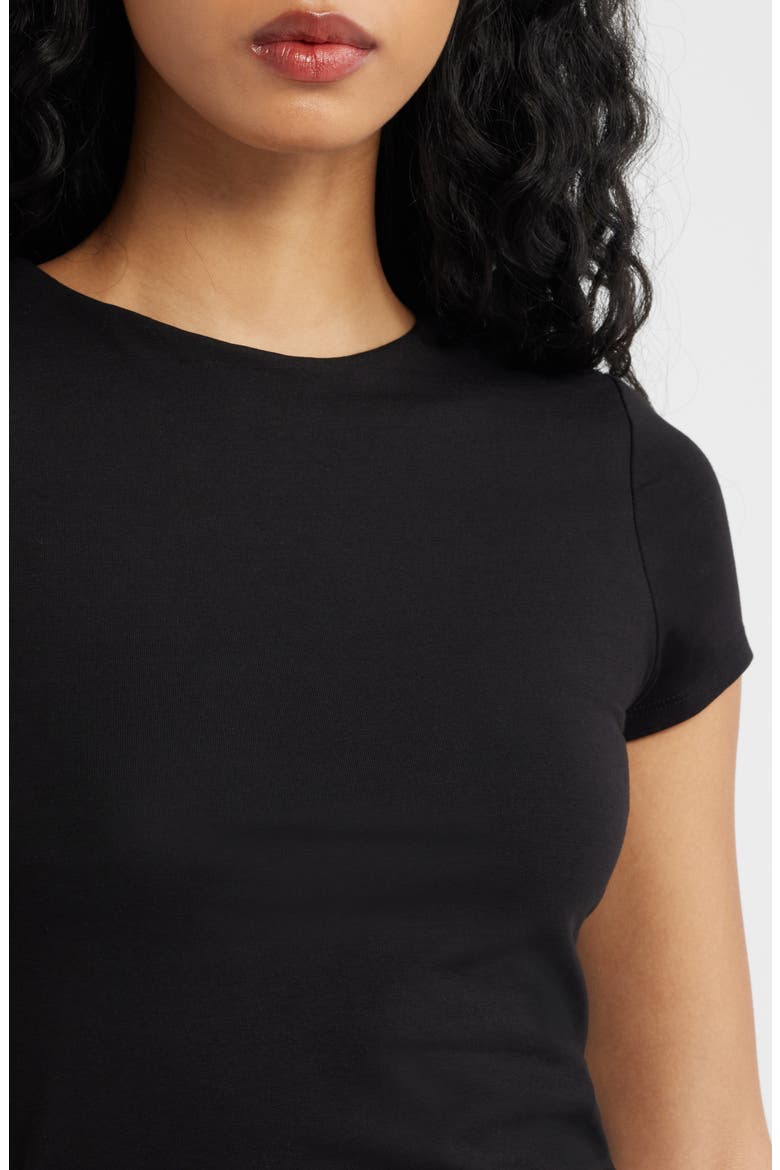 Strech Cotton Cap Sleeve T-Shirt, Alternate, color, BLACK