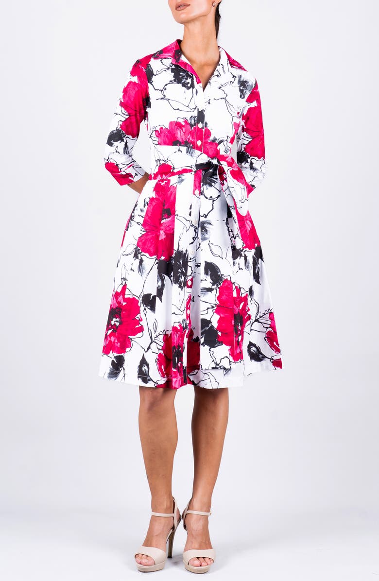 SAMANTHA SUNG Pleated Stretch Audrey Shirtdress, Alternate, color, Fiori