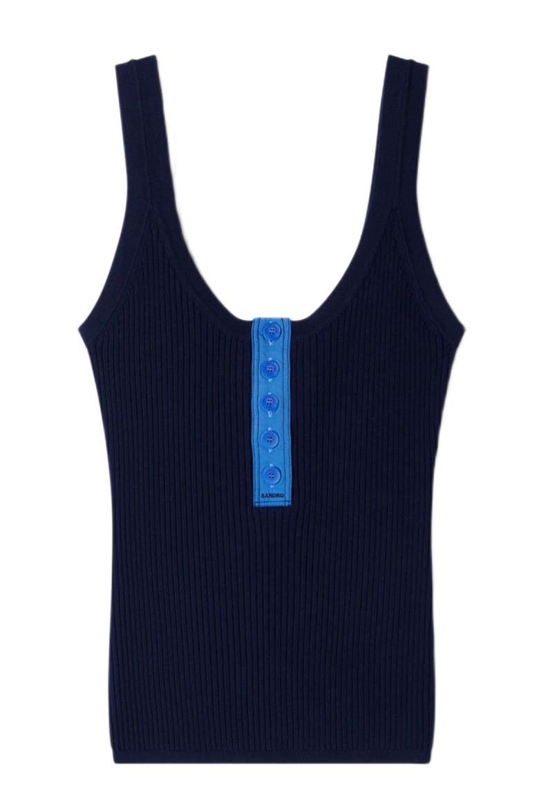 Contrast button vest top, Alternate, color, Navy blue