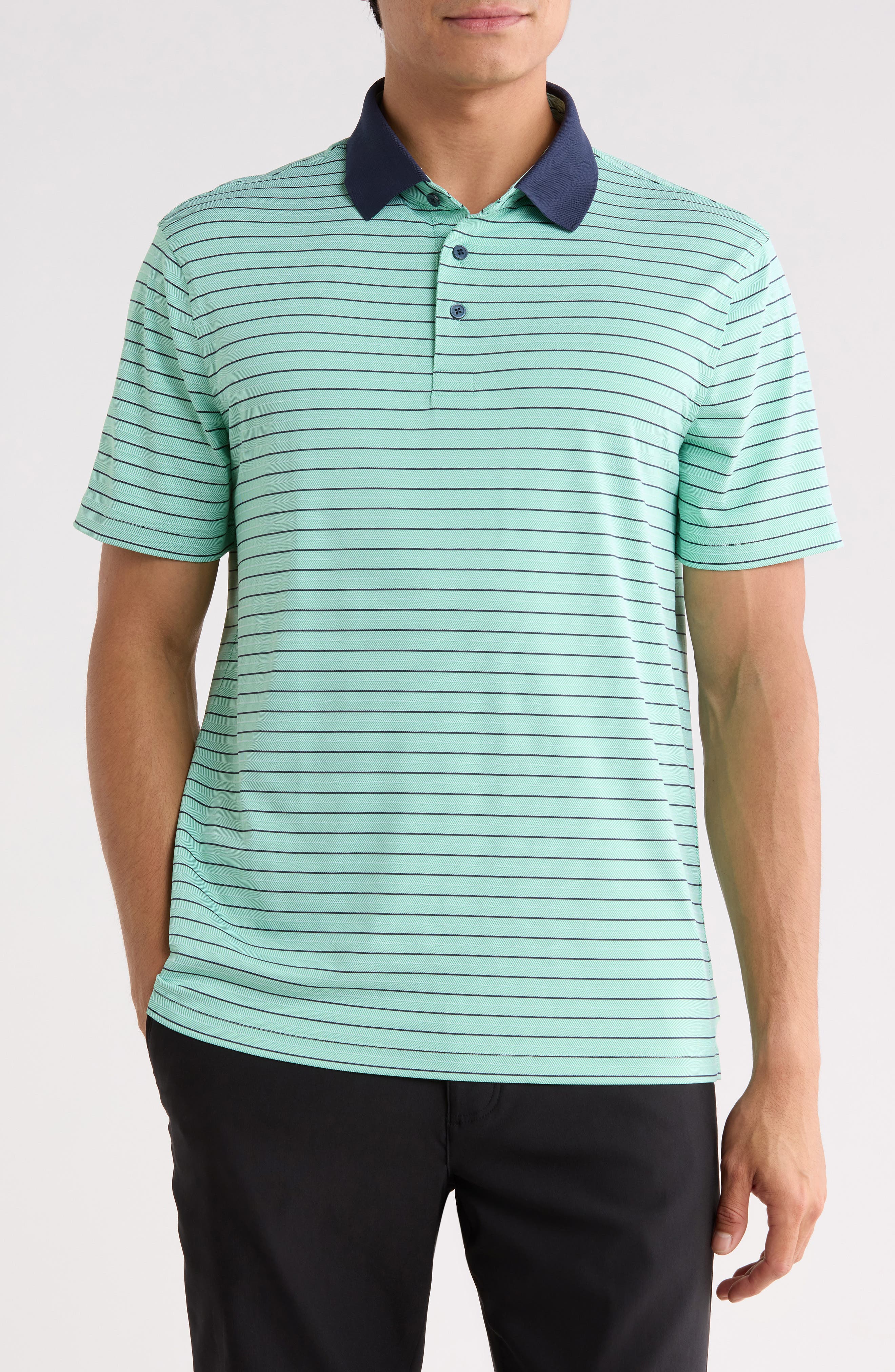 G/fore Herringbone Stripe Performance Polo In Clover