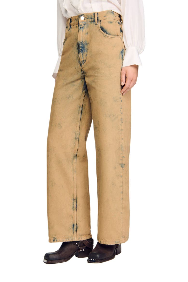 Faded wide-leg jeans, Alternate, color, Beige