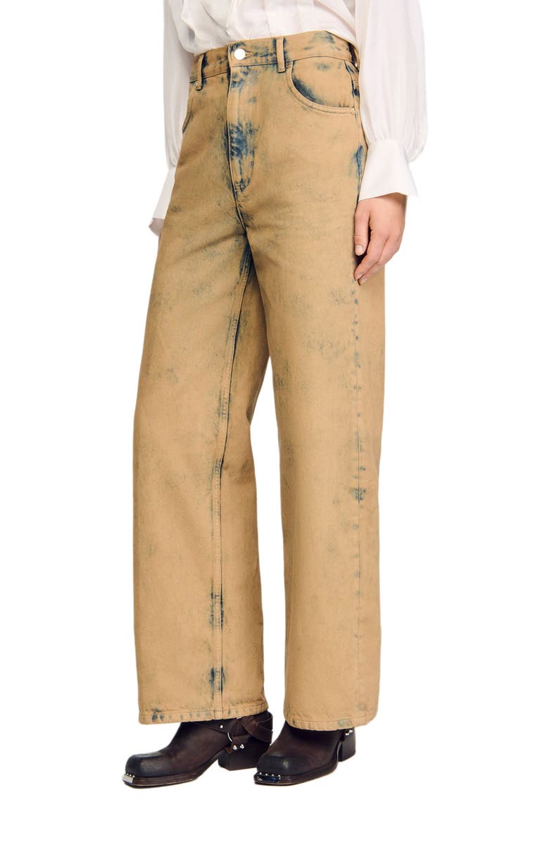 SANDRO Faded wide-leg jeans, Alternate, color, Beige
