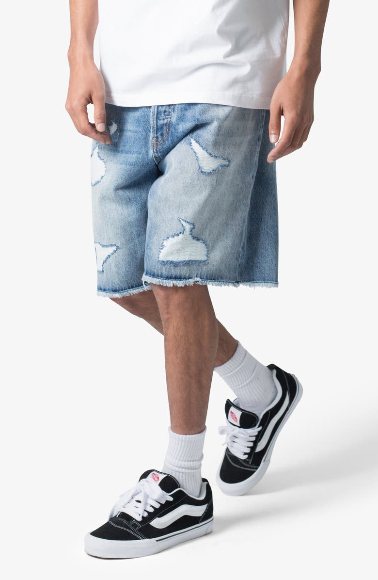 mnml Elongated Ripped Denim Shorts, Alternate, color, 