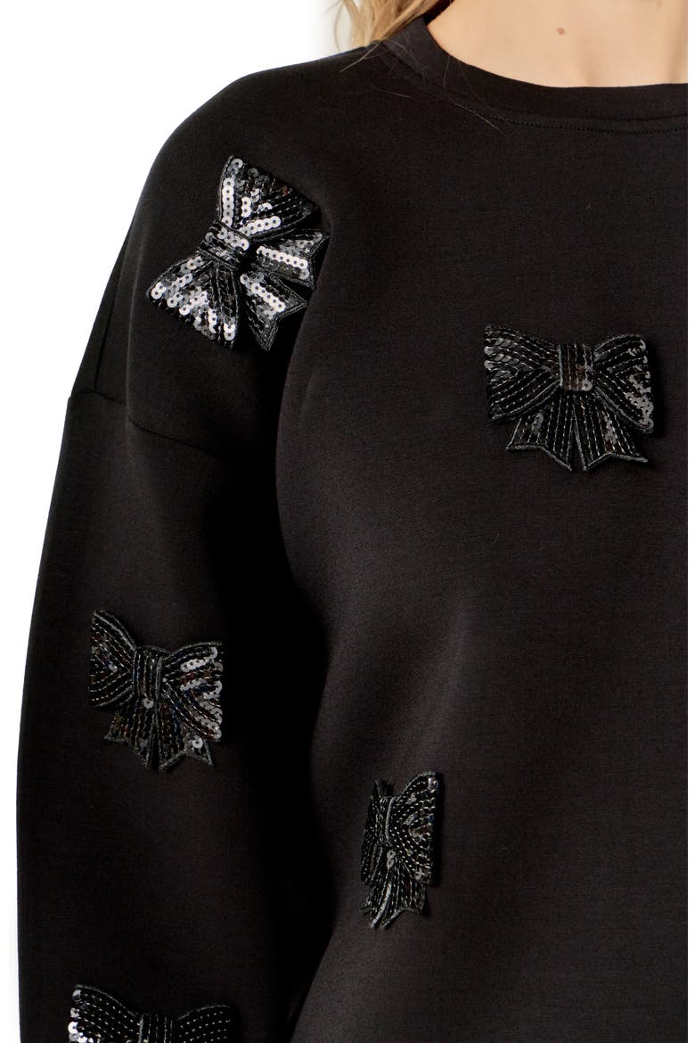 Sequin Bow Scuba Sweatshirt, Alternate, color, BLACK