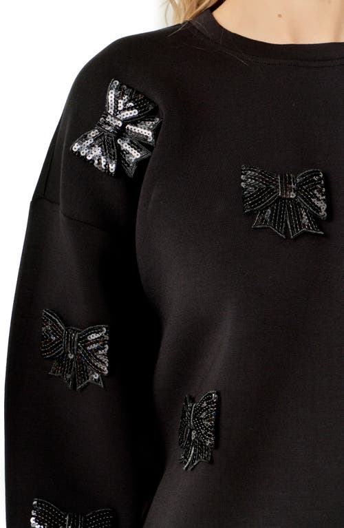 English Factory Sequin Bow Scuba Sweatshirt In Black