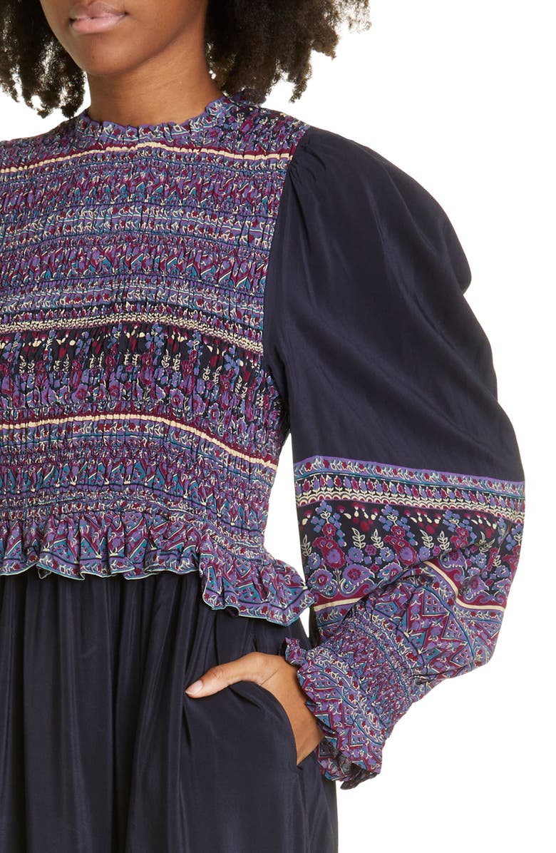 Sea Adella Long Sleeve Silk Midi Dress, Alternate, color,