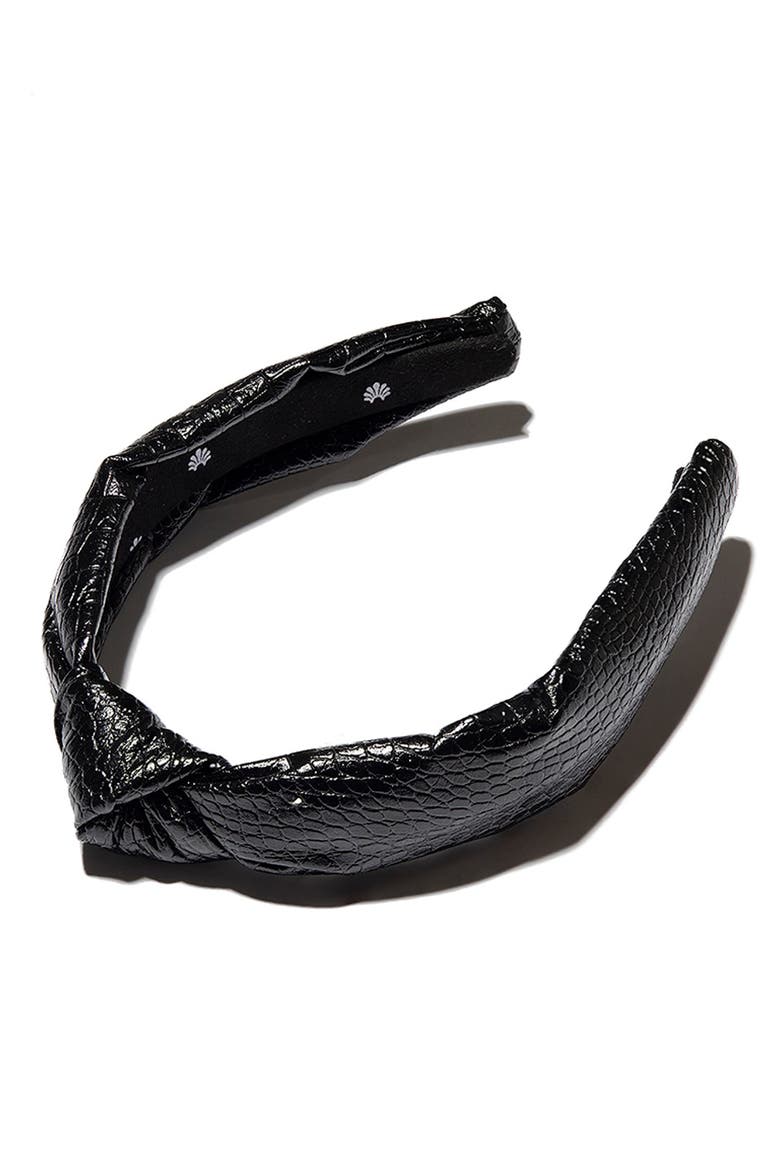 Croc Embossed Knotted Headband, Main, color, JET