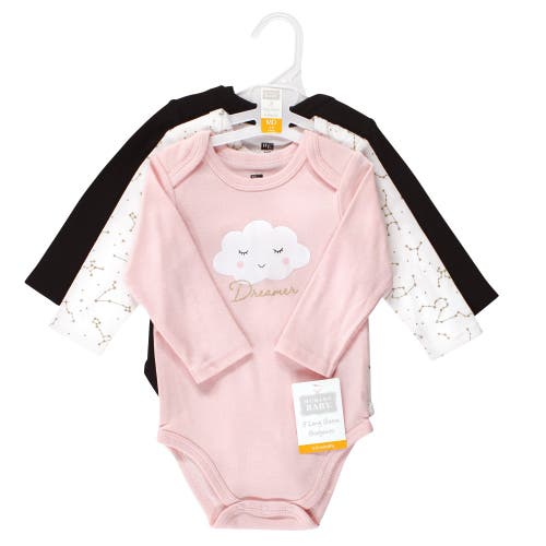 Hudson Baby Infant Breathable Cotton Long-sleeve Bodysuit Bundle 3 Count In Pink